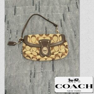 Coach Signature Brown and Tan Wristlet